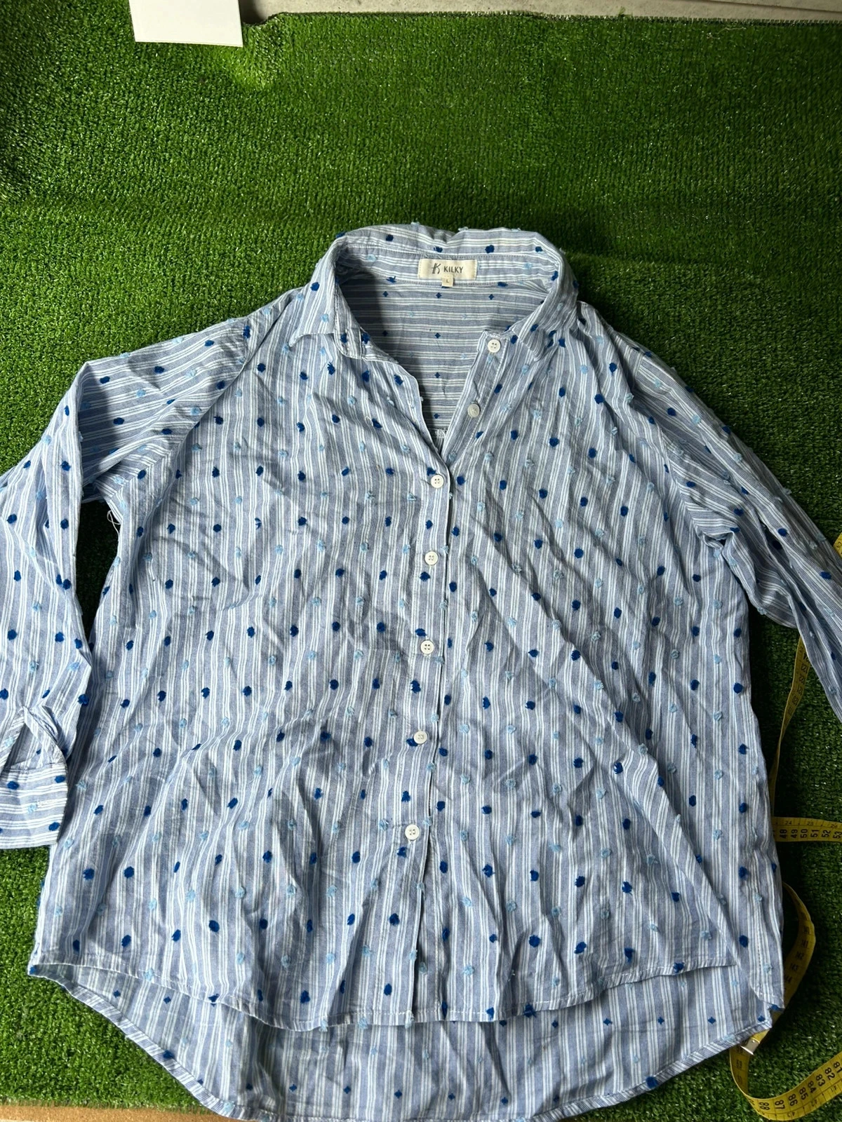 Chemise à rayures blanc bleu kilky taille L 100% Cotton